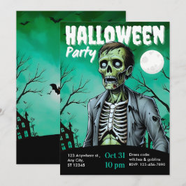 Invitation Zombie Skeleton Halloween Party Invite Adults