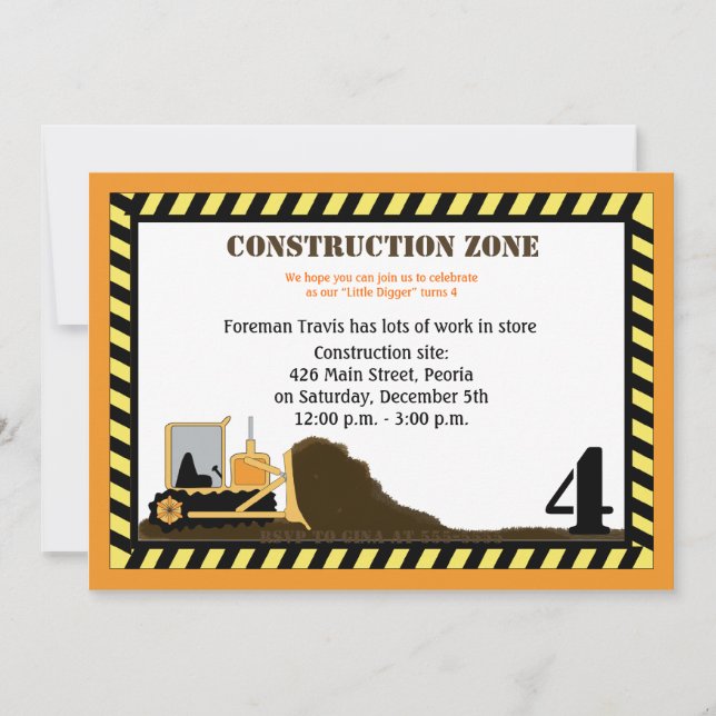 Invitation Zone de construction Backhoe Boys Anniversaire Inv (Devant)