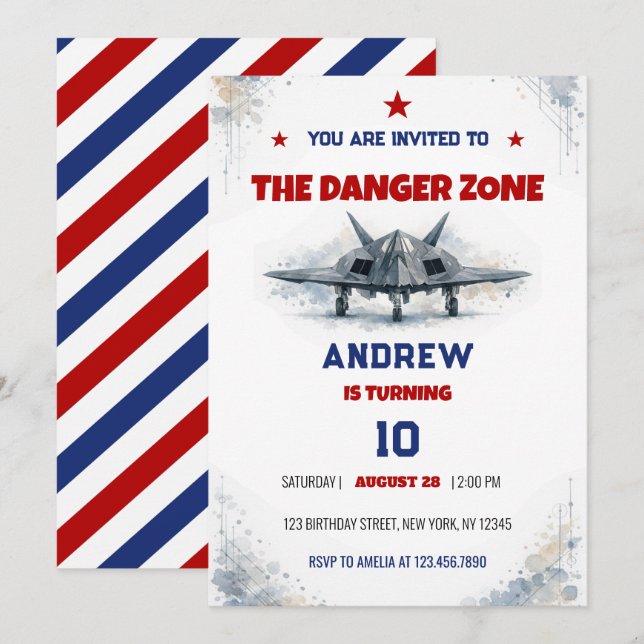 Invitation Zone de danger à l'aquarelle F117 Chasseur à réact (Devant / Derrière)