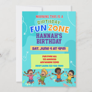 Invitation Zone de plaisir d'anniversaire, Enfants célébrant 