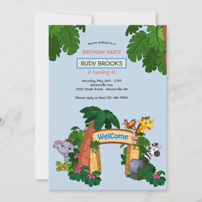 Invitation Zoo Bienvenue Fête d'anniversaire (Devant)