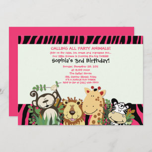 Invitation ZOO CREW 5x7 Tendance Zebra Stripe Jungle Party