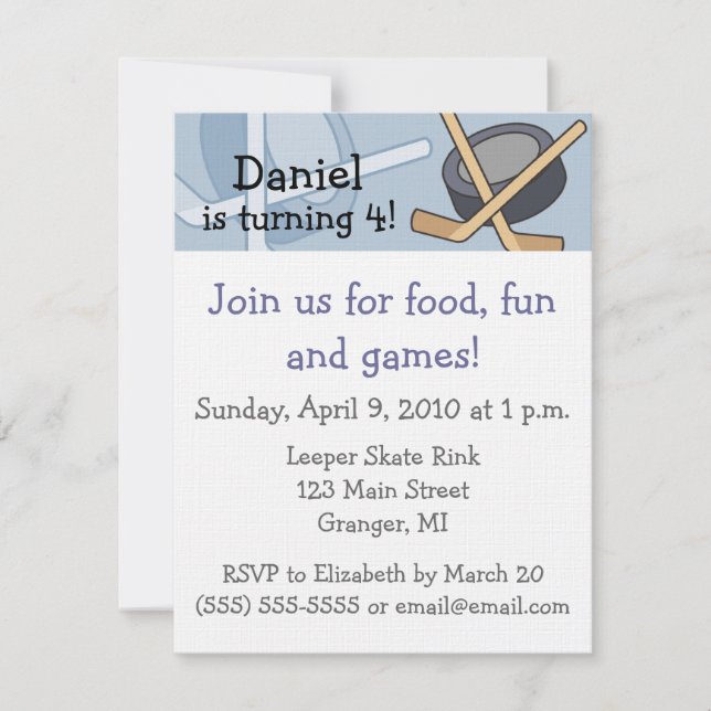 Invitations 4,25 de fête d'anniversaire d'hockey (Devant)