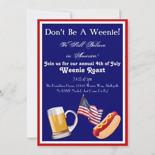 Invitations 4 juillet Weenie Roast (Devant)