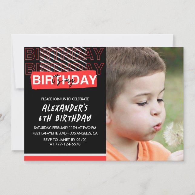 Invitations 6e anniversaire garçon Fête Photo Roug (Devant)