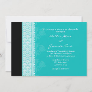 Invitations A7 Turquoise One-Side Mariage damassé