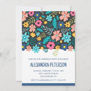 Invitations à 100e anniversaire Floral Pattern Blu