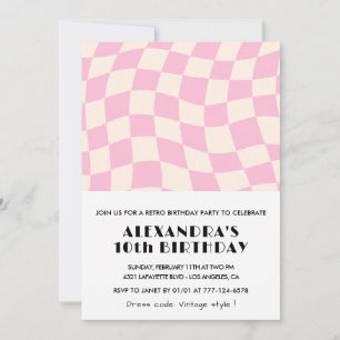 Invitations à 10e anniversaire À damiers Retro Pin