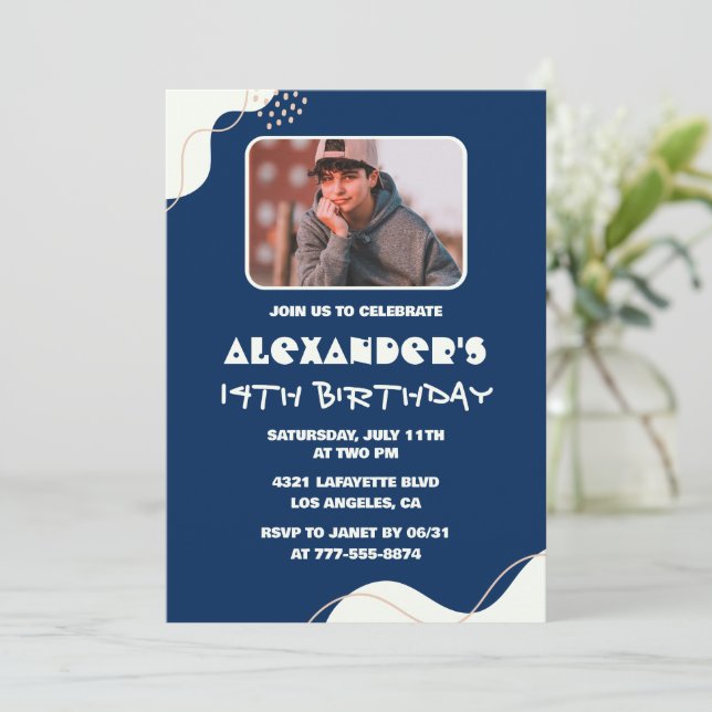Invitations à 14e anniversaire Boy Photo Simple Na (Debout devant)