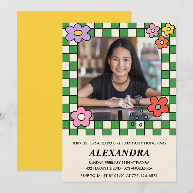 Invitations à 14e anniversaire Fleurs Super rétro (Devant / Derrière)