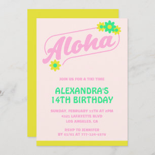 Invitations à 14e anniversaire Tropical Aloha Pink