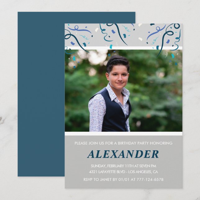 Invitations à 16e anniversaire Hommes Confetti Pho (Devant / Derrière)