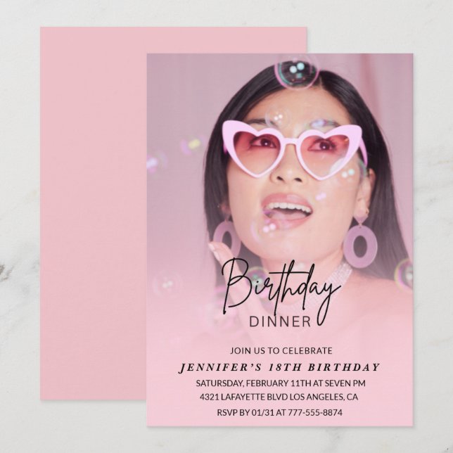 Invitations à 18e anniversaire Anniversaire Dîner  (Devant / Derrière)