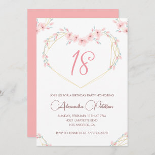 Invitations à 18e anniversaire Boho Floral Pink