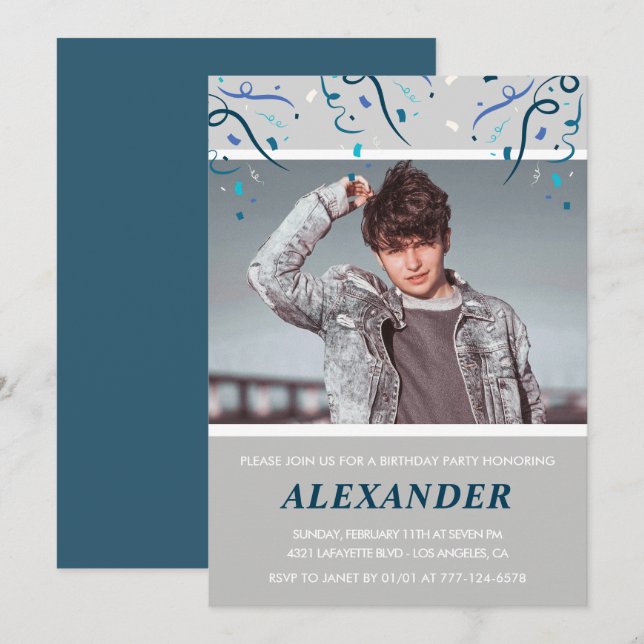 Invitations à 18e anniversaire Hommes Confetti Pho (Devant / Derrière)