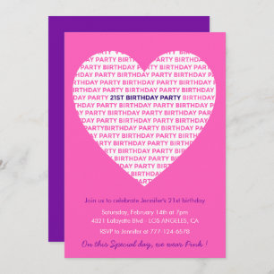 Invitations à 21e anniversaire Pink Big heart