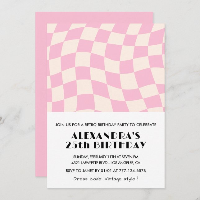 Invitations à 25e anniversaire À damiers Retro Pin (Devant / Derrière)