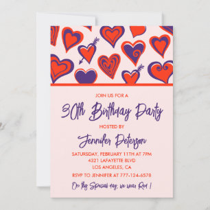 Invitations à 30e anniversaire Glam Cute Red Heart