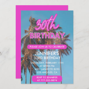 Invitations à 30e anniversaire Pink Tropical Palm 