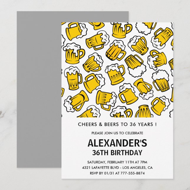 Invitations à 36e anniversaire Hommes (Devant / Derrière)