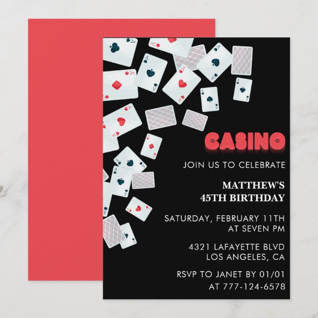 Invitations à 45e anniversaire Men Poker Casino Ve (Devant / Derrière)