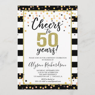 Invitations à 50e anniversaire, confettis noir et 