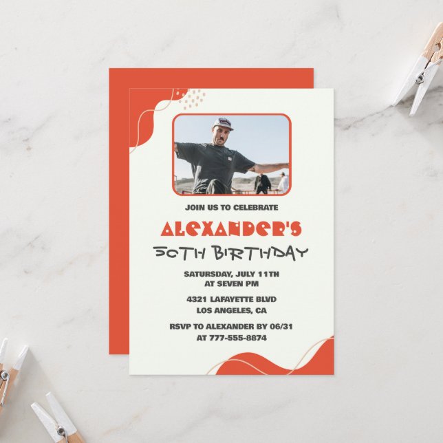 Invitations à 50e anniversaire Hommes Red Simple P (Devant/Arrière en situation)