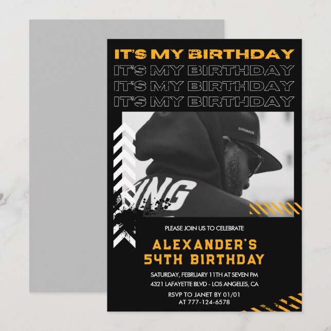 Invitations à 54e anniversaire Hommes Photo Spray  (Devant / Derrière)