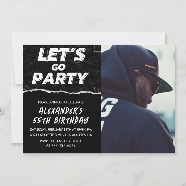 Invitations à 55e anniversaire Hommes Black Photo (Devant)