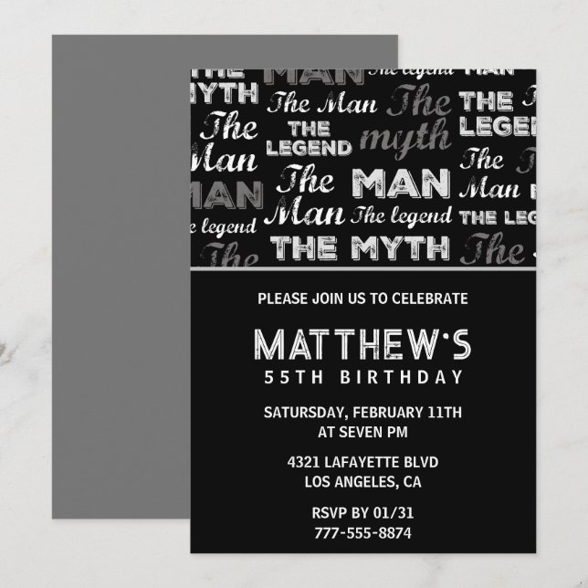 Invitations à 55e anniversaire pour lui Men Myth L (Devant / Derrière)