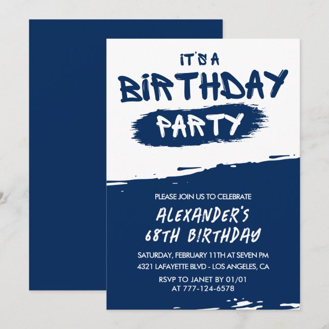 Invitations à 68e anniversaire Hommes Graffiti Mar (Devant / Derrière)