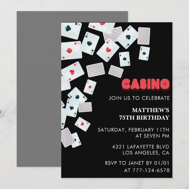Invitations à 75e anniversaire Men Poker Casino Ve (Devant / Derrière)