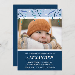 Invitations à 7e anniversaire Photo Navy Blue
