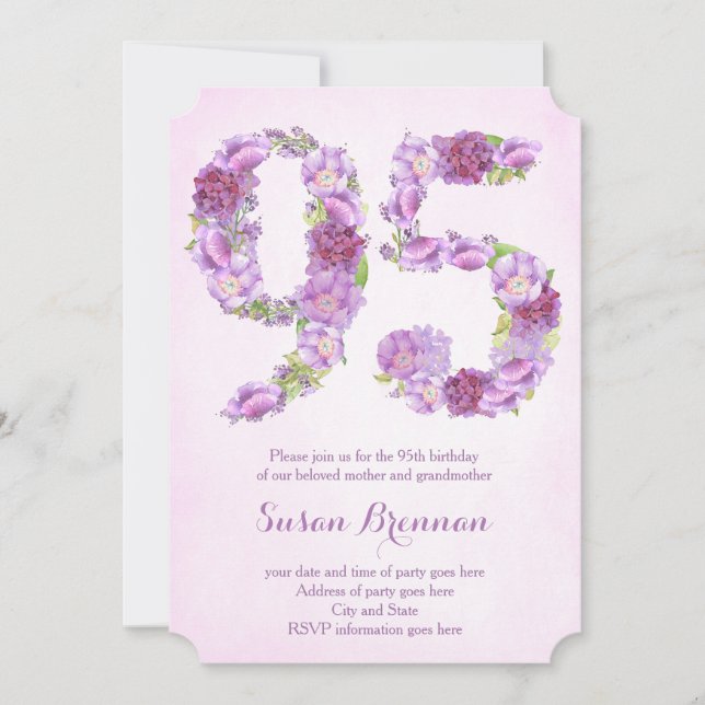Invitations à 95e anniversaire pour une femme, inv (Devant)