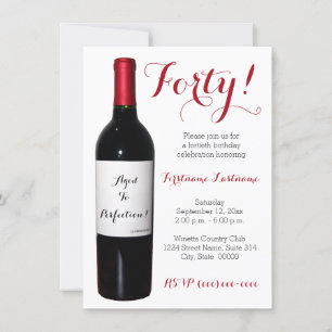 Invitations à la bouteille de vin 40e anniversaire