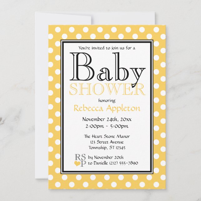 Invitations à la douche à bébé jaune Polka Dot (Devant)