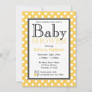 Invitations à la douche à bébé jaune Polka Dot
