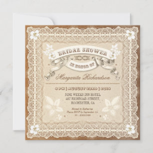 invitations à la douche nuptiale en dentelle vinta