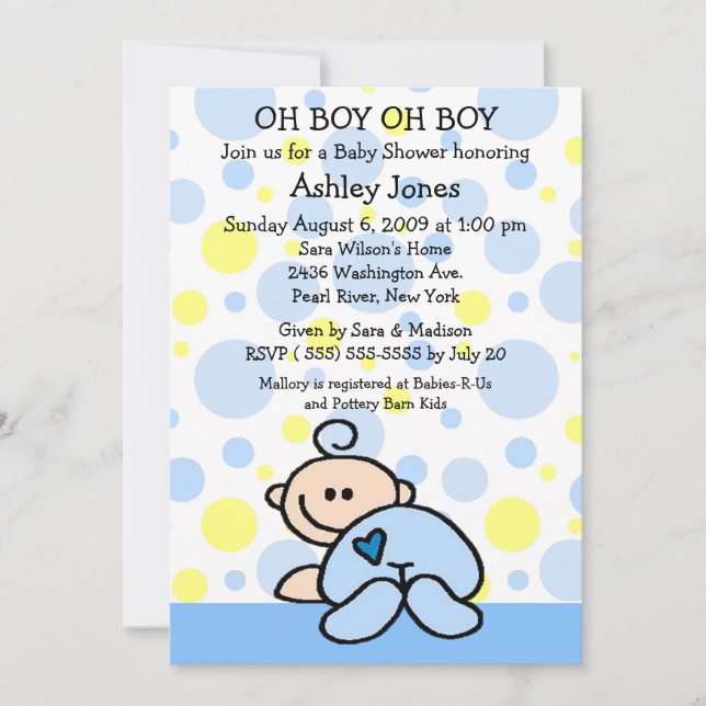Invitations à la douche pour bébés de mignons Oh B (Devant)