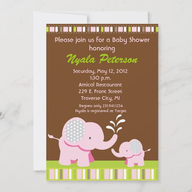 Invitations à la douche pour bébés éléphant - Jeun (Devant)