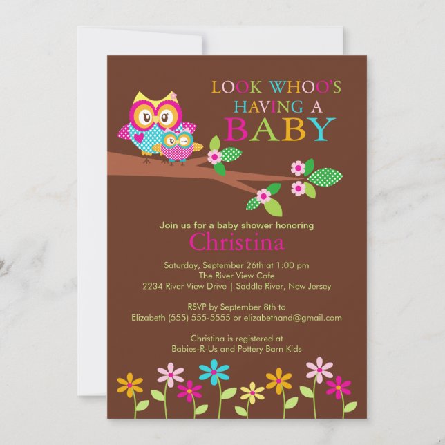 Invitations à la douche pour bébés Owl (Devant)