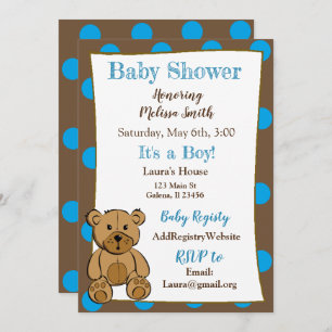 Invitations à la douche pour bébés Teddy Bear Boy