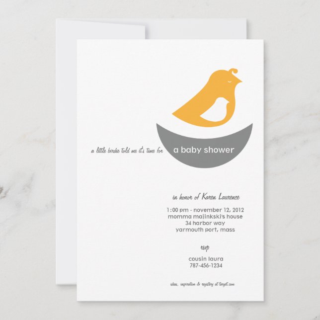 Invitations à la douche pour bébés - Un oiseau de  (Devant)