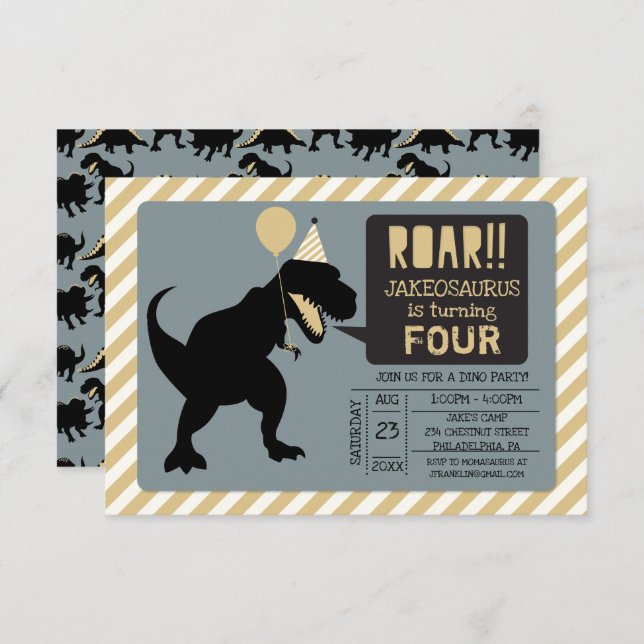 Invitations à la fête d'anniversaire de Dinosaur (Devant / Derrière)