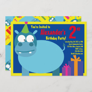 Invitations à la fête d'anniversaire de Hippo Anim