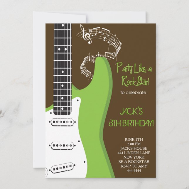 Invitations à la fête d'anniversaire de la guitare (Devant)