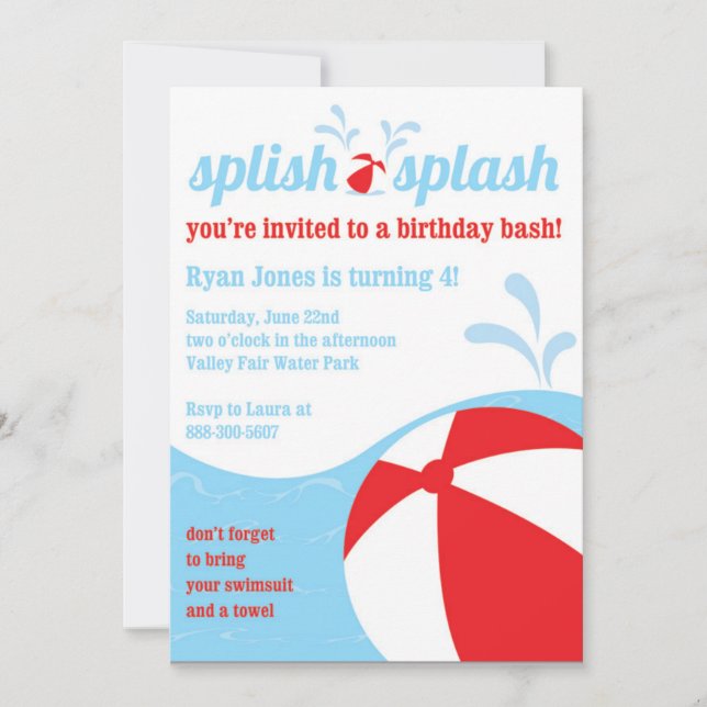 Invitations à la fête d'anniversaire de Splish Spl (Devant)