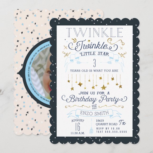 Invitations à la fête d'anniversaire de Twinkle Li (Devant / Derrière)