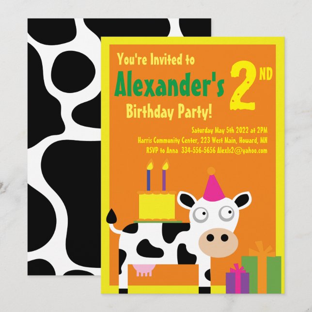 Invitations à la fête d'anniversaire des enfants d (Devant / Derrière)