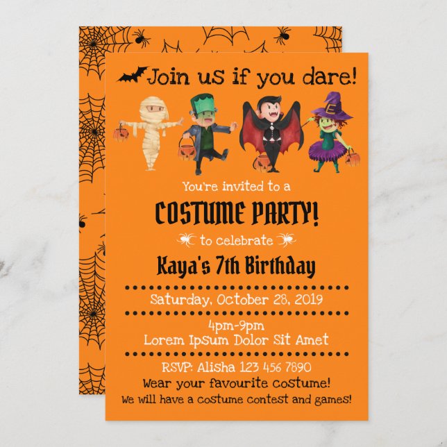 Invitations à la fête d'anniversaire d'Halloween (Devant / Derrière)